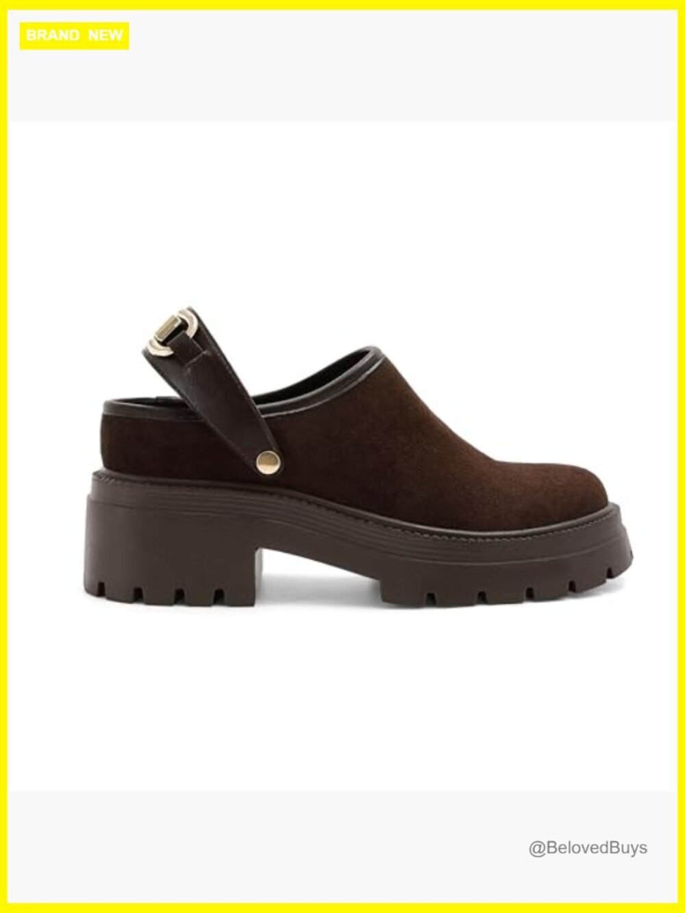 Chunky Platform Clogs - Suede Mules with Back Strap, Slip-On Fall Winter Shoes - Picture 4 of 7
